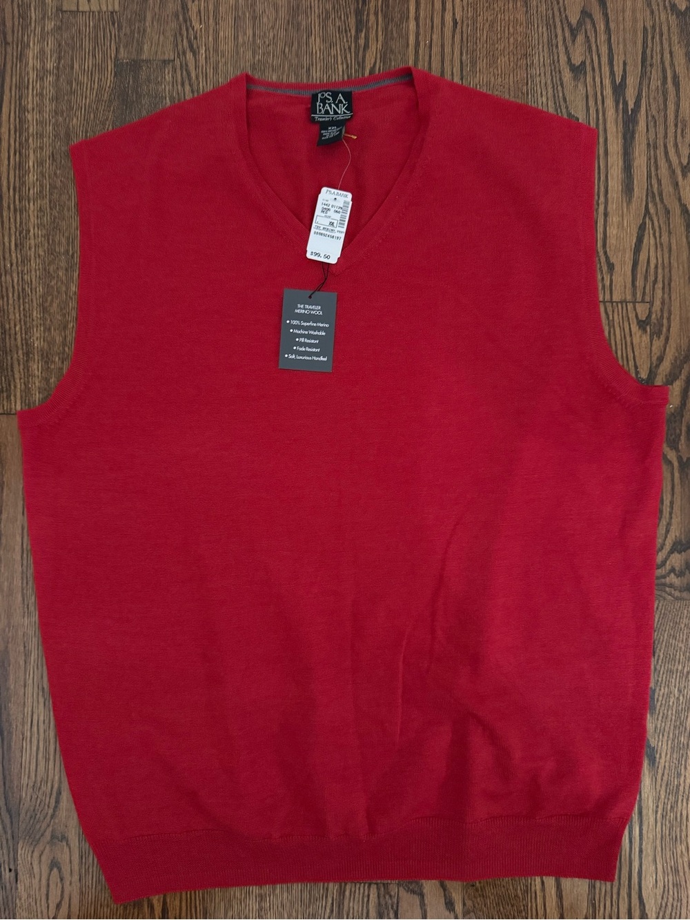 Jos. A. Bank Men's Red V-Neck Sweater Vest - Solid Knit